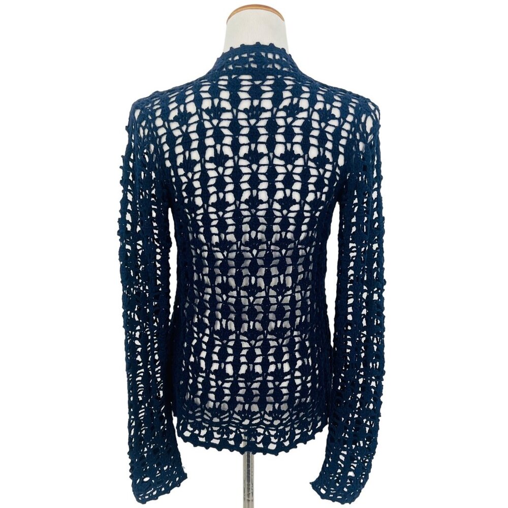 Vtg Y2K Anthropologie Navy Blue Crochet Open Cardigan | Coastal Grandma Indie M - Picture 9 of 15
